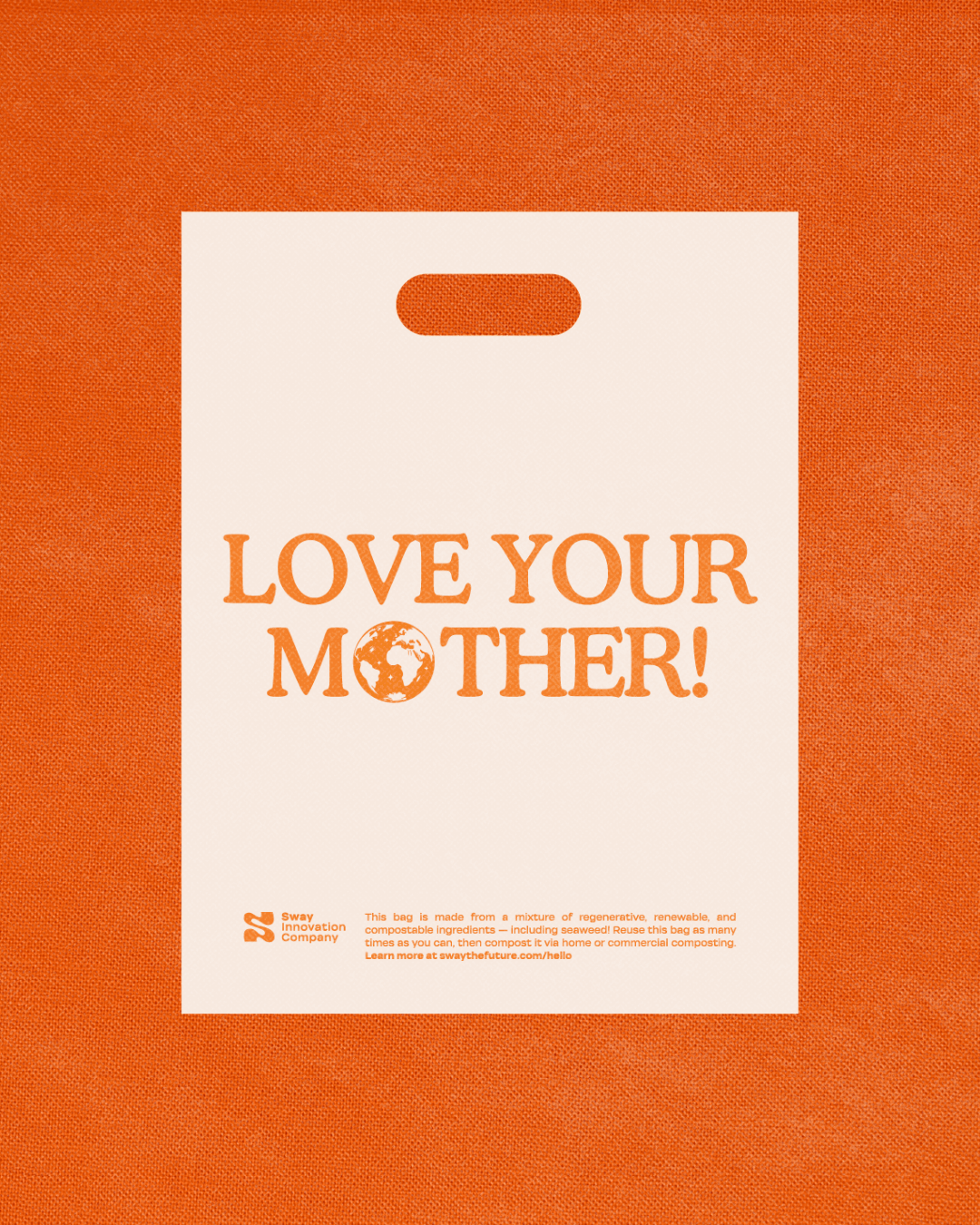 Compostable Die Cut Handle Bag_Sway Seaweed_Love Your Mother_Orange Bckd