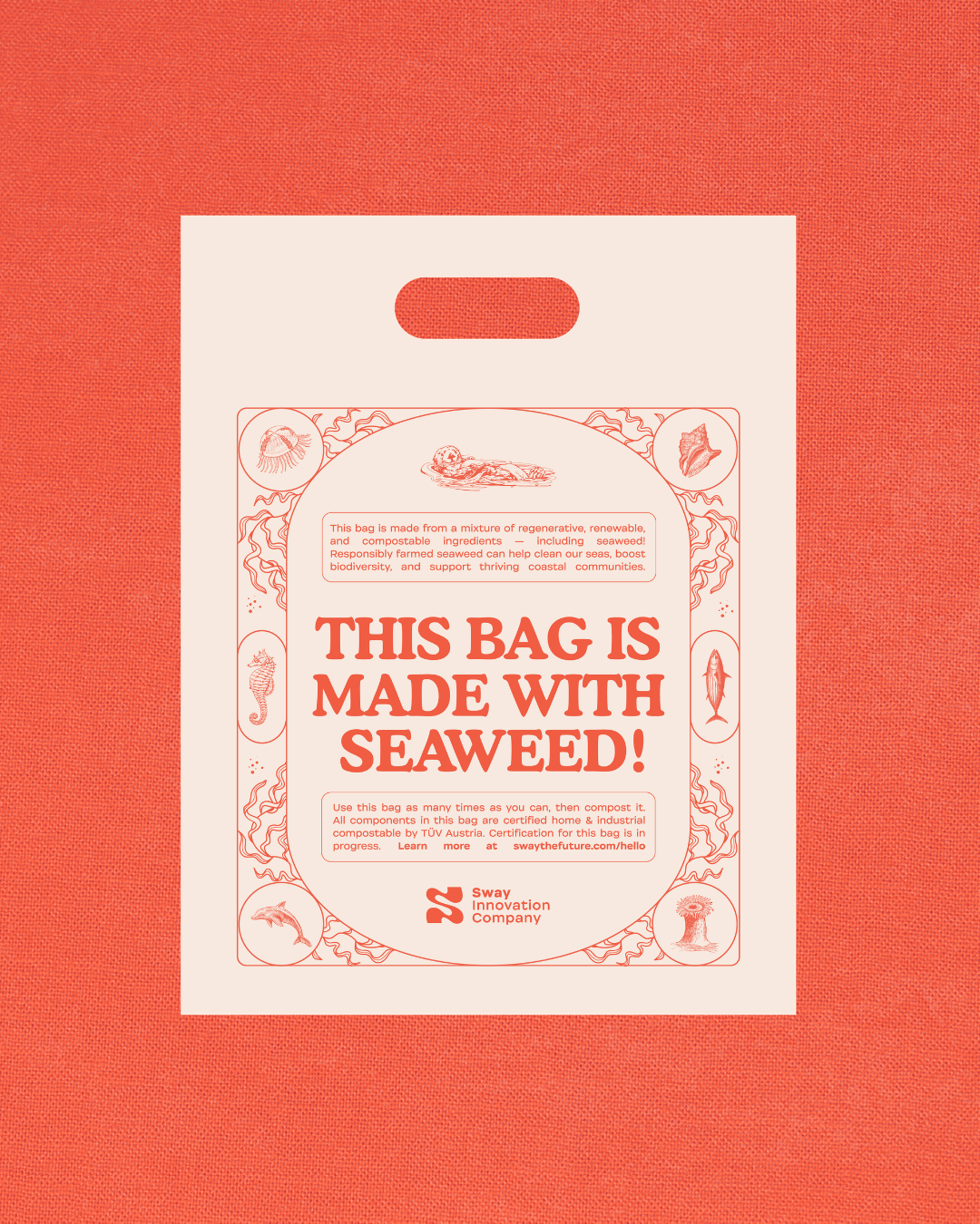 Compostable Die Cut Handle Bag_Sway Seaweed_Made with Seaweed_Coral